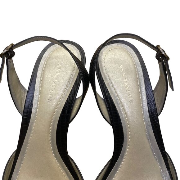 Ann Taylor Women’s Black Leather Braided Detail Slingback Open Toe Heels Size 7M - Picture 6 of 9